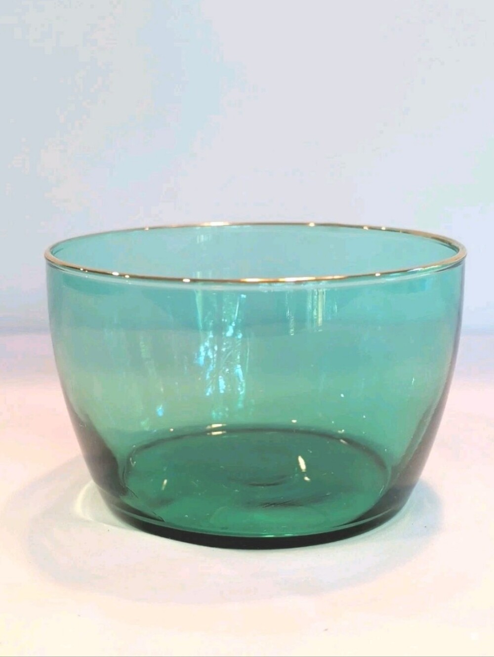 Bowl Libbey Glass Emerald Green Gold Trim 2 5/8 Inches tall 4.25" Diameter 1970s